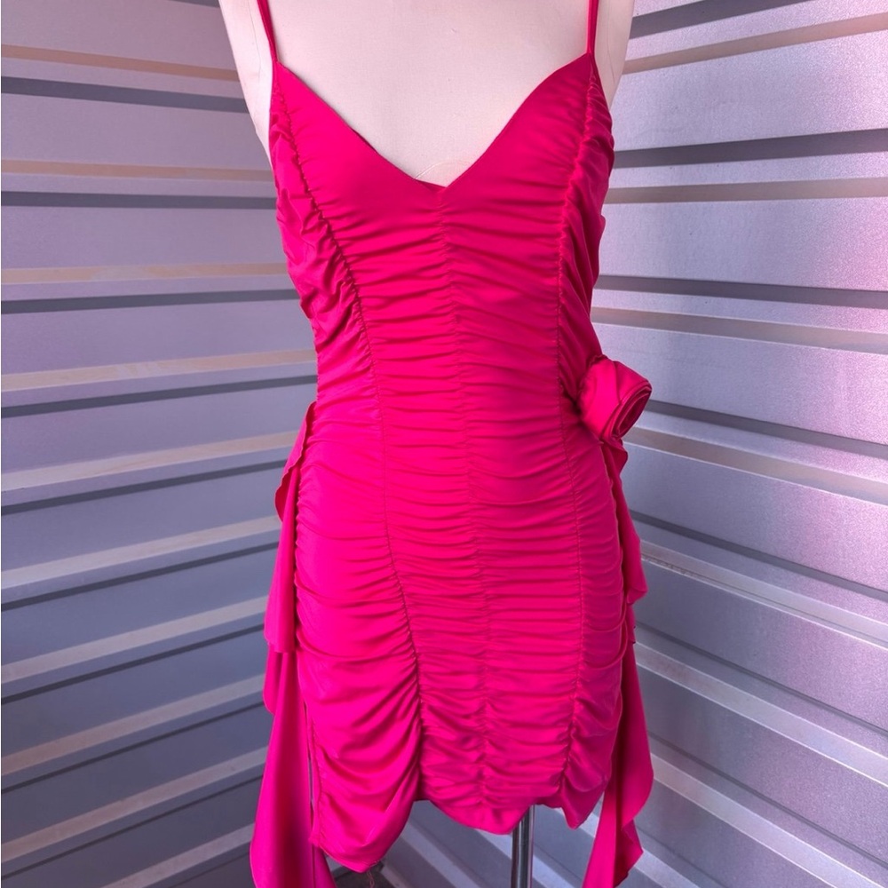 Forever 21 Pink Asymmetrical Ruched Mini Dress